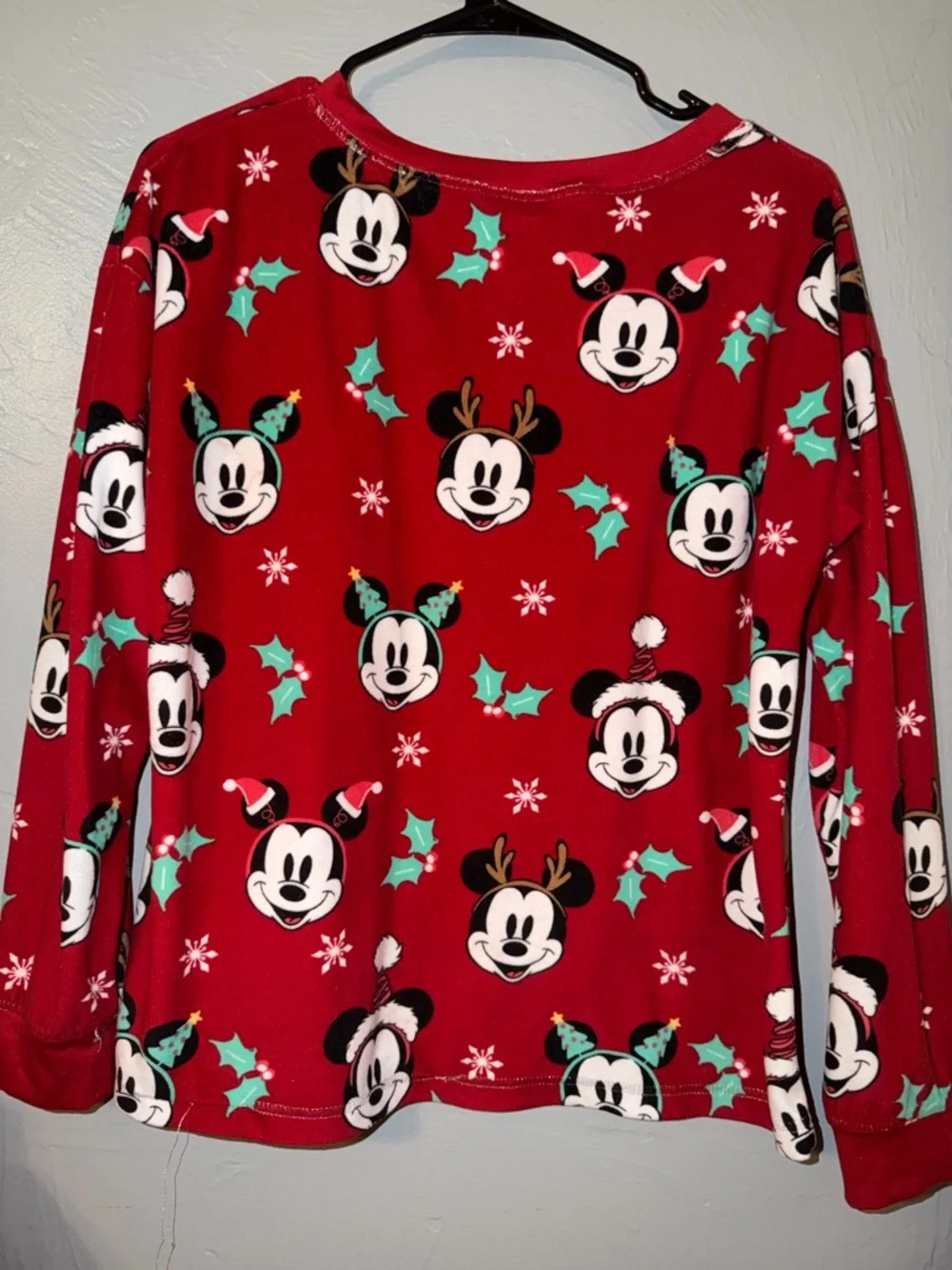 Disney Red Holiday Mickey Sleepwear Top & Bottom with Teal & White Accents - Picture 2 of 8